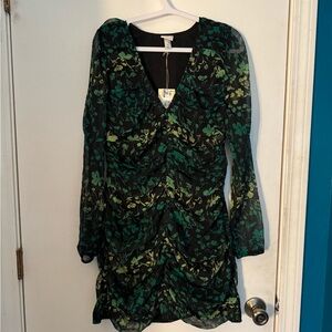 A New Day Green Sheath Dress with Bishop Sleeves